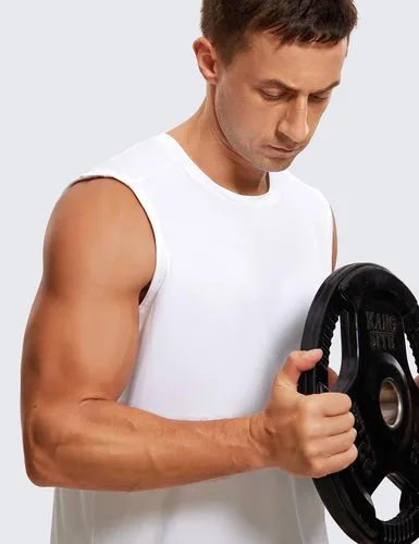 Vista 4 de CRZ YOGA Camiseta sin mangas de entrenamiento para hombre, de secado rápido, elástica, para natación, atlética, gimnasio, correr, playa, camiseta