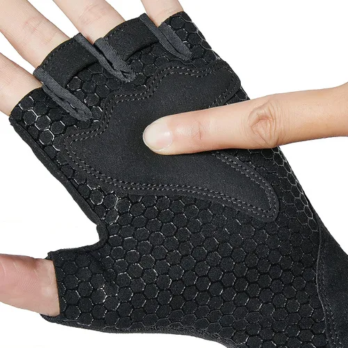 Vista 4 de Amplore Guantes de ciclismo de medio dedo, guantes de bicicleta de carreras, BMX, guantes de verano para mujer y hombre, guantes de bicicleta