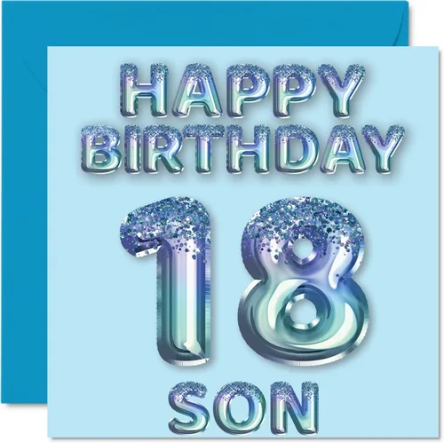 Vista 230 de Stuff4 Tarjeta de primer cumpleaños para niños, globo de fiesta con purpurina azul, tarjetas de feliz cumpleaños para niño de 1 año, nieto, hijo, 57
