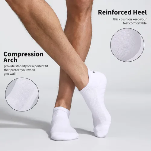 Vista 3 de Lapulas Calcetines de tobillo atléticos para correr, corte bajo, acolchados, antiampollas, calcetines deportivos para hombres y mujeres, 6 pares