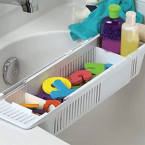 Vista 4 de TOPINCN Bandeja de bañera, bandeja de bañera ampliable, bandeja de baño, bandeja de bañera, puente de ducha, estantes organizadores, accesorios