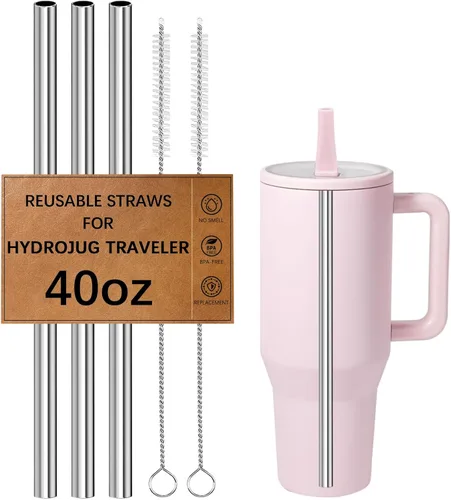 Vista 16 de HEYSKAY 3 popotes de repuesto reutilizables para vaso Stanley de 40 onzas, popotes de repuesto de metal con puntas de silicona y cepillos