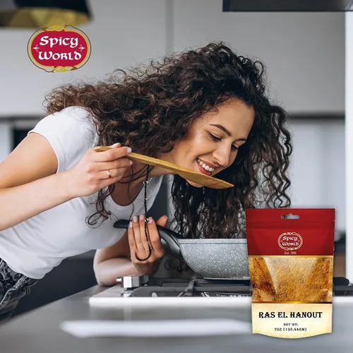 Vista 5 de Ras El Hanout Marroquí Seaoning 7 onzas – Mezcla de especias premium – para auténticos adobos y masajes – por Spicy World (bolsa de 7 onzas)