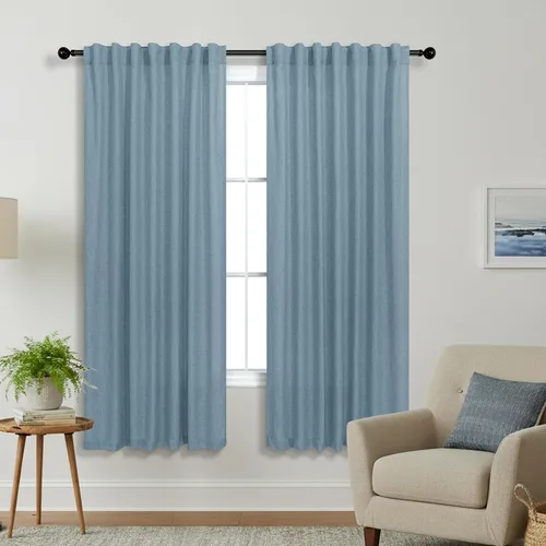 Vista 42 de Cortinas rústicas color beige tostado de 42 x 84 pulgadas de largo para sala de estar, juego de 2 paneles transparentes de lino natural, imitación