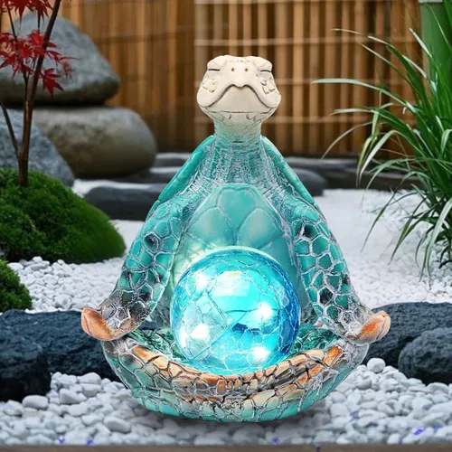 Vista 2 de Decoración solar de jardín de 6.3 pies, regalos de tortugas marinas para mujer Resin Yoga Sea Turtle Statue Coastal Decor for Outdoor Waterproof