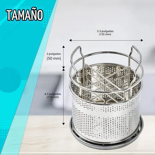 Vista 6 de Cesta de secado de cubiertos de acero inoxidable para escurridor de platos, soporte para utensilios de 4 compartimentos con tabla de drenaje