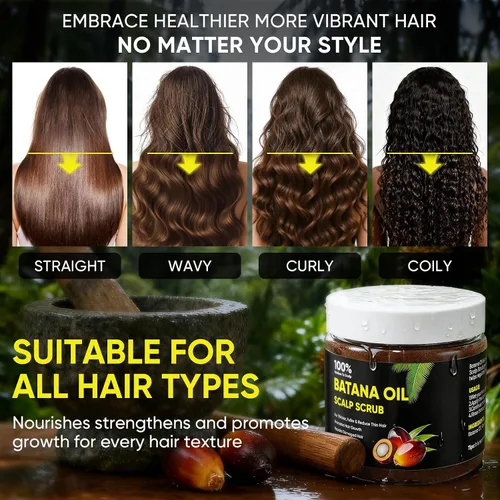 Vista 4 de Batana Oil Exfoliante para el crecimiento del cabello, batana orgánica para nutrir el cabello con romero, aceite de cuero cabelludo promueve