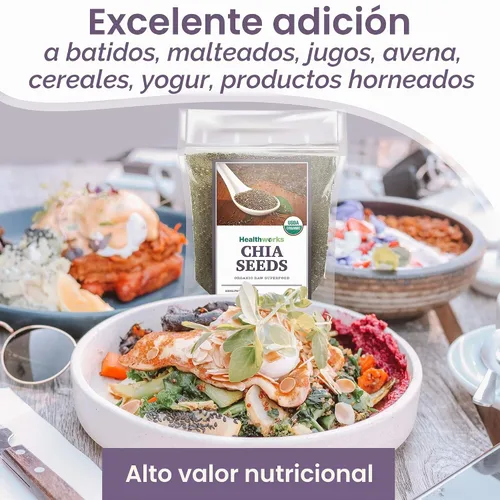 Vista 3 de Semillas de chía Healthworks de 3 libras y 6 libras Natural, crudo, 2 libras, Omega-3, fibra, proteínas, sin OMG, vegano, keto, para batidos