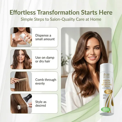 Vista 4 de VITAMINS hair cosmetics Acondicionador sin enjuague de queratina para cabello fino, hidratante ligero y crema desenredante hidratante para cabello