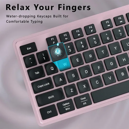 Vista 4 de Combo de teclado y mouse inalámbricos, COVEVA 2.4GHz, teclado y mouse inalámbricos con receptor USB, teclas con gota de agua, 104 teclas