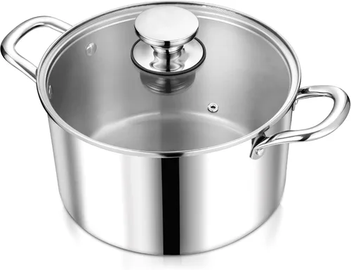 Vista 10 de P&P CHEF Olla de 4 cuartos de galón de acero inoxidable tricapa, olla de 4 cuartos de galón para cocinar pasta con tapa visible para sopa