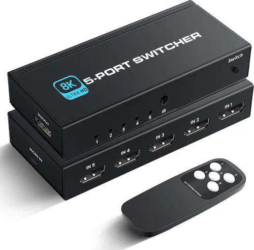 Vista 9 de [Actualización] NEWCARE 4K @60Hz HDMI Switch 5 en 1 salida con cable de carga tipo C, conmutador HDMI con control remoto IR, caja selectora HDMI