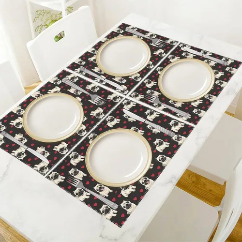 Vista 5 de Pug Dog Placemats Set of 6 Resistant Table Mats Washable Place Mats for Dinner Party Table Decoration