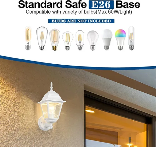 Vista 9 de Faroles de pared para exteriores, paquete de 2 luces blancas impermeables para porche, con vidrio transparente, aplique de aluminio resistente a