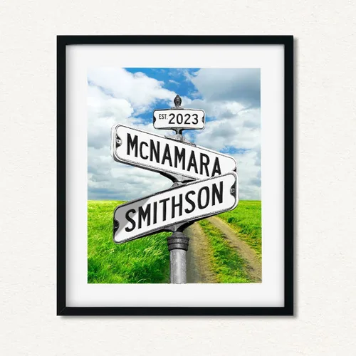 Vista 13 de Señal de calle vintage personalizada para parejas en lienzo, nombres y fecha personalizados, regalos de Navidad para ella o él, regalo del Día