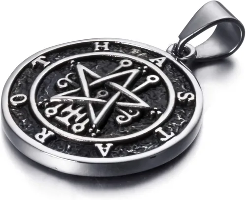 Vista 6 de ELFASIO Collar con colgante de acero inoxidable para hombre sello de Astaroth Key of SalomonSeal of Lilith Sigil of Lucifer Seal Chain