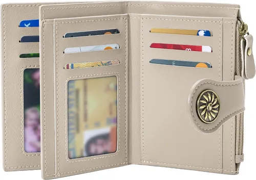 Vista 17 de Tipmile Billeteras pequeñas de cuero para mujer, con 2 ventanas de identificación, con bloqueo RFID, tarjetero con cremallera y bolsillo