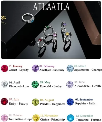 Vista 5 de Anillos clásicos de piedra natal para niñas y mujeres, tallas 1-10, circonita cúbica, acero inoxidable, anillo de cumpleaños, para madre, hija