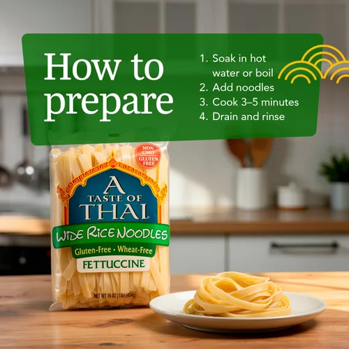 Vista 8 de A Taste of Thai Fideos de Arroz Fettuccine (Corte Recto) Sabor Tailandés de Calidad de Restaurante en Minutos Vegano, Sin Gluten, Sin Trigo, Sin