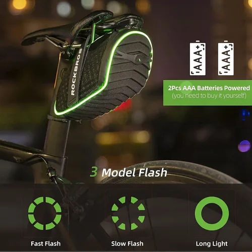 Vista 3 de ROCKBROS Bolsa de sillín de bicicleta con luz LED, bolsa de sillín de bicicleta impermeable de carcasa 3D con cubierta de lluvia para bicicletas