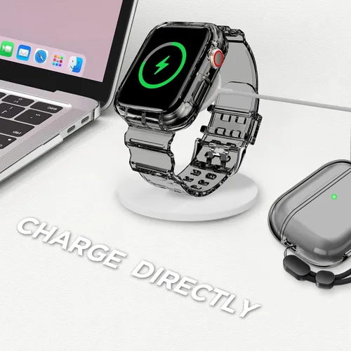 Vista 210 de DABAOZA - Correa transparente compatible con Apple Watch con estuche protector, correa deportiva de TPU con brillo para mujeres y hombres