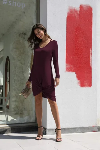 Vista 5 de WEKILI Womens Casual Loose Dress Beach Cover Up V Neck Short Sleeve Ultra-Soft Knot Twist Tie Dress