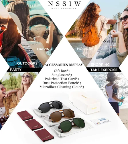 Vista 7 de NSSIW Lentes de sol estilo aviador retro para mujeres y hombres, polarizados vintage de los años 70 con protección UV