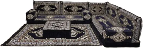 Vista 76 de arabicsofa Juego de asientos Jalsa en forma de L – Majlis árabe hecho a mano con almohadas de respaldo