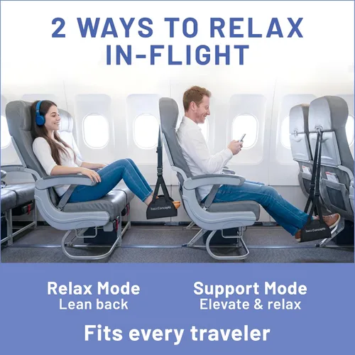 Vista 3 de BASIC CONCEPTS Hamaca de pie de avión para artículos esenciales de viaje en avión, artículos esenciales para viajes en avión, reposapiés de vuelo