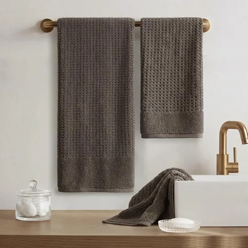 Vista 9 de Madison Park Spa Waffle - Juego de toallas de lujo 100% algodón, tejido de gofre de textura premium, altamente absorbente, secado rápido, ropa