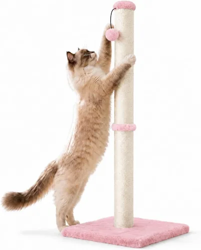 Vista 16 de Dimaka - Poste rascador para gatos de 34 pulgadas de alto, con cuerda de sisal y cubierto con suave felpa suave, rascador vertical