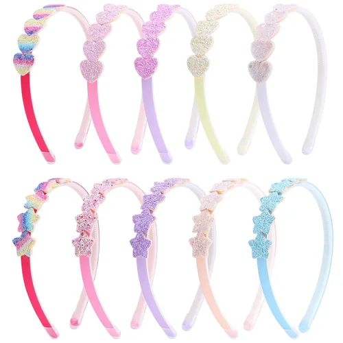 Vista 7 de Diademas para niñas, 10 unidades, diadema brillante para bebé, bandas para el cabello con purpurina, bandas coloridas para la cabeza para niñas