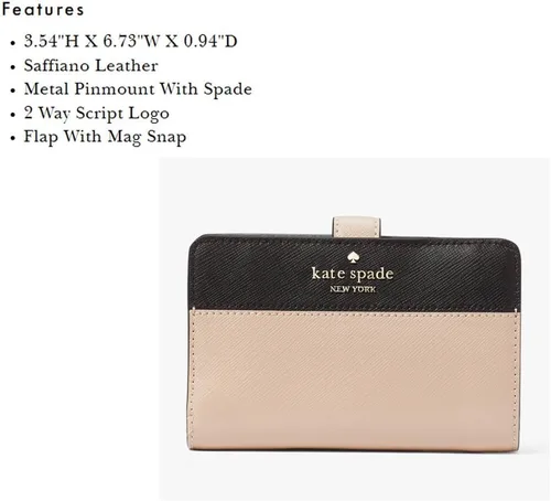 Vista 3 de Kate Spade - Cartera plegable para mujer, tamaño mediano, compacta, Negro -, Cartera