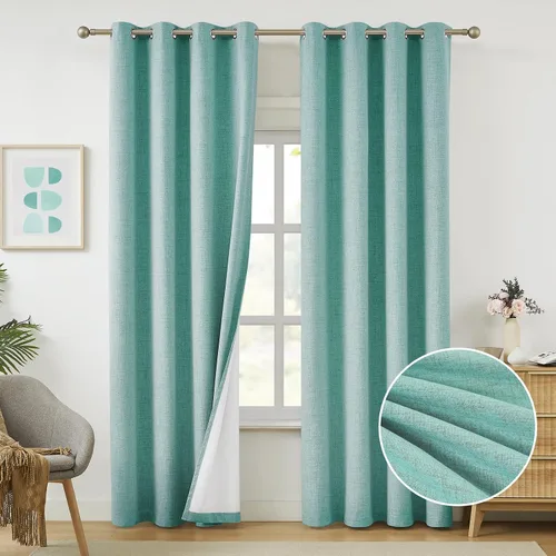 Vista 14 de Cortinas opacas de lino beige Melodieux de 63 pulgadas de largo para dormitorio, sala de estar, 100% cortinas con ojales para bloquear la luz