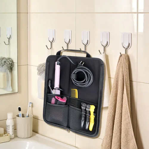 Vista 2 de WK IEASON 2 piezas de funda de plancha plana para el cabello, bolsa de lona, resistente al calor, rizador de silicona, para herramientas de cabello