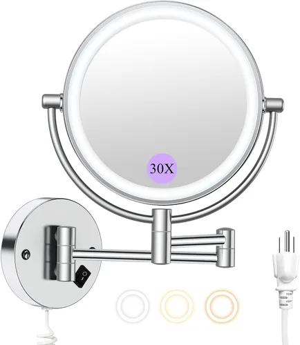Vista 7 de Espejo de maquillaje montado en la pared con luces 30X/1X espejo de tocador de doble cara