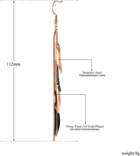 Vista 2 de BOBOTUU Aretes geométricos negros para mujer, de acero inoxidable, hipoalergénicos, hechos a mano, aretes colgantes de oro rosa, gruesos y delicados