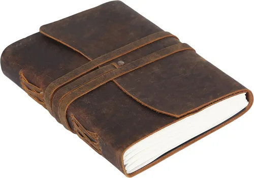 Vista 14 de KomalC Cuaderno de cuero hecho a mano 7x5 pulgadas Cuaderno vintage azul con papel en blanco sin renglones Diario de viaje antiguo, cuaderno