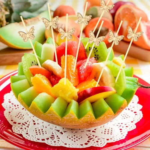 Vista 4 de 200 palitos de bambú desechables para decoración de fiestas, selecciones de cóctel para bebida, 4.7 pulgadas, palillos de frutas