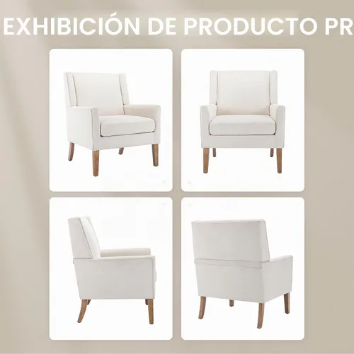 Vista 9 de COLAMY Silla moderna de ala para sala de estar, sillón tapizado de tela, sofá individual con asiento de salón y patas de madera para Beige