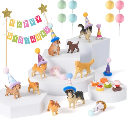 Vista 8 de 20 piezas de figuritas de gato en miniatura con kit de sombreros de cumpleaños, figuritas de gato pequeñas de resina, decoraciones para pasteles