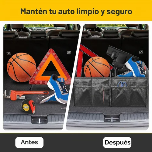 Vista 5 de YSSOA Organizador de maletero para coche/SUV/camión, caja de almacenamiento automotriz plegable de 2 compartimentos, poliéster Oxford 600D Negro