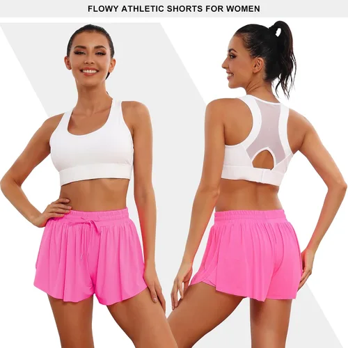 Vista 3 de TYCTOS Pantalones cortos atléticos fluidos 2 en 1 para mujer, pantalones cortos deportivos de gimnasio para mujer, paquete de pantalones cortos