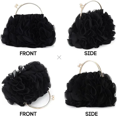 Vista 2 de Yokawe Bolsos de mano florales para mujer, bolsa de noche con flores de satén, bolsas de fiesta de graduación