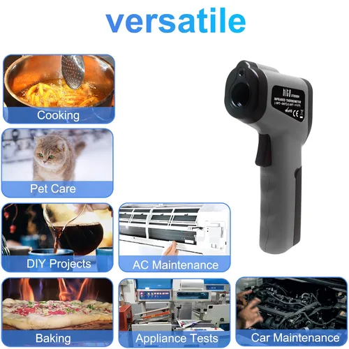 Vista 6 de hito Pistola de temperatura láser infrarroja de -58 °F a 1112 °F, pistola de temperatura para horno de pizza, cocina, refrigerador, piscina