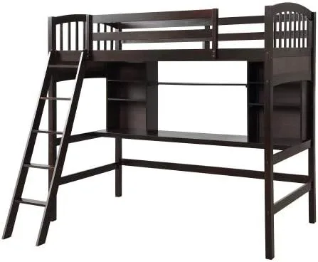 Vista 4 de Mera Cama tipo loft individual con escritorio, cama tipo loft de madera maciza con estantes (expreso)