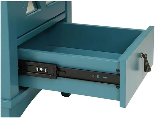 Vista 7 de Acme Mesa decorativa de madera Ceara con cajón de almacenamiento y puerta de cristal en color verde azulado
