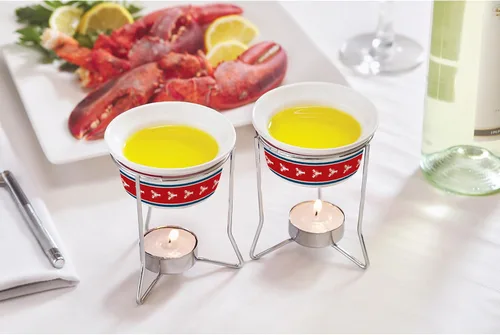 Vista 2 de Nantucket - Calentadores de mantequilla de cerámica para mariscos, diseño de langosta, juego de 2