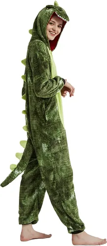 Vista 6 de CALANTA Mono de dinosaurio para adultos, disfraz de dragón T-Rex Animal para mujer, pijama de felpa de una pieza, cosplay, Halloween, Navidad