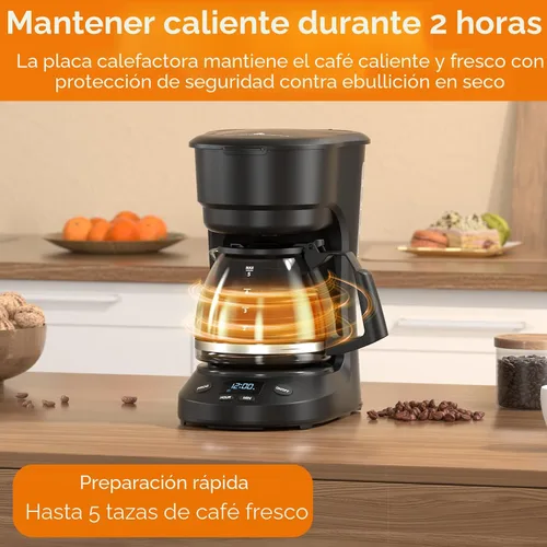 Vista 2 de Electactic Cafetera programable de goteo para 5 tazas, una máquina de café compacta con reloj digital y temporizador programable de 24 horas
